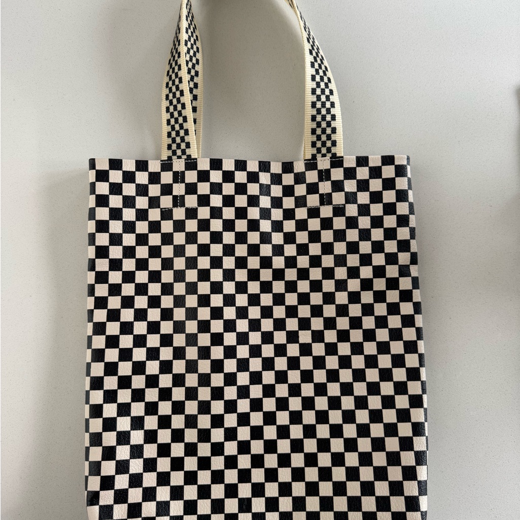 Clare V Checker Tote Hard To Find New Black Cream Checker Print Leather Carryall